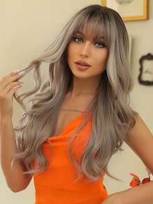 HAIRCUBE Pelucas de oro rosa de 28 pulgadas, pelucas onduladas largas con flequillo, pelucas onduladas doradas para mujeres, pelucas sintéticas esponjosas elegantes para uso diario en fiestas - Multicolor - Ver 1