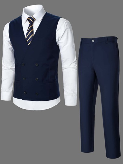 Manfinity Mode Men Double Breasted Waistcoat & Suit Pants Without Shirt