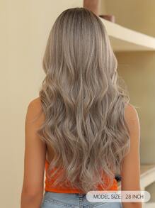 HAIRCUBE Pelucas de oro rosa de 28 pulgadas, pelucas onduladas largas con flequillo, pelucas onduladas doradas para mujeres, pelucas sintéticas esponjosas elegantes para uso diario en fiestas - Multicolor - Ver 2