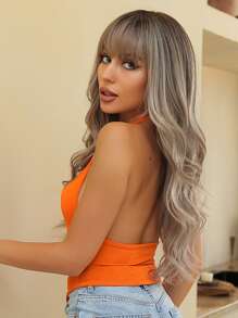 HAIRCUBE Pelucas de oro rosa de 28 pulgadas, pelucas onduladas largas con flequillo, pelucas onduladas doradas para mujeres, pelucas sintéticas esponjosas elegantes para uso diario en fiestas - Multicolor - Ver 3