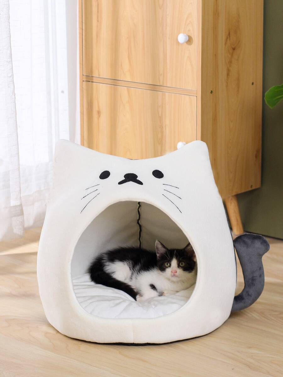 Cama para mascotas con diseño de gato, nido para mascotas con forma de gato para perros y gatos, cama para gatos con casa para perros - Multicolor - Ver 1