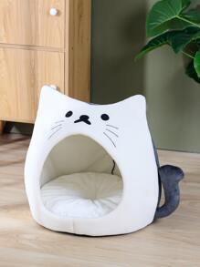Cama para mascotas con diseño de gato, nido para mascotas con forma de gato para perros y gatos, cama para gatos con casa para perros - Multicolor - Ver 3