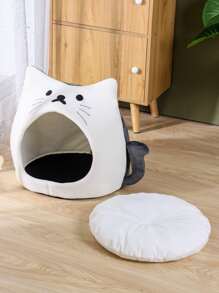 Cama para mascotas con diseño de gato, nido para mascotas con forma de gato para perros y gatos, cama para gatos con casa para perros - Multicolor - Ver 4