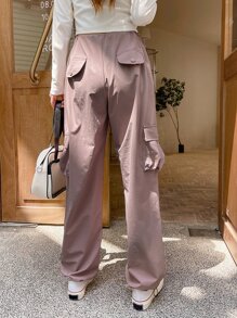 DAZY Drawstring Waist Flap Pocket Cargo Trousers - Pink - View 3