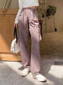 DAZY Drawstring Waist Flap Pocket Cargo Trousers - Pink - View 5