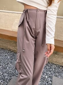 DAZY Drawstring Waist Flap Pocket Cargo Trousers - Pink - View 7