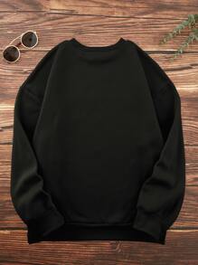 SHEIN EZwear Letter Graphic Round Neck Sweatshirt - Black - View 2
