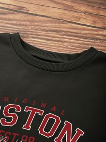 SHEIN EZwear Letter Graphic Round Neck Sweatshirt - Black - View 4