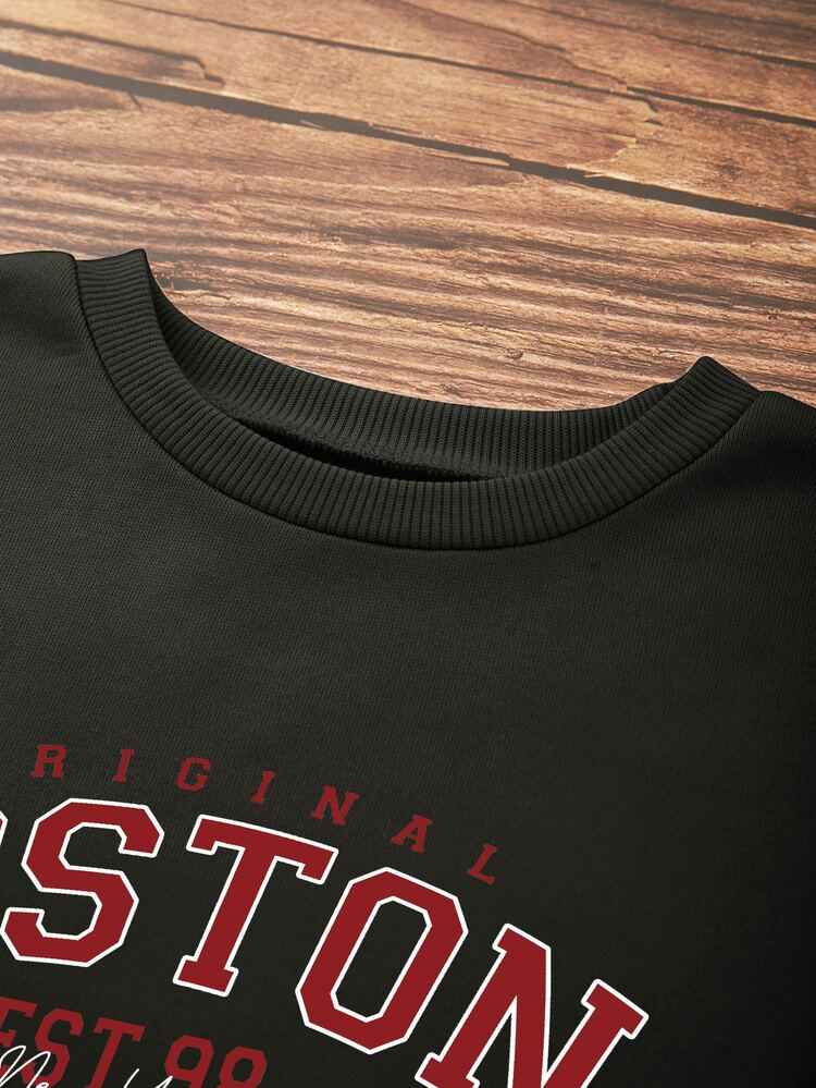 SHEIN EZwear Letter Graphic Round Neck Sweatshirt - Black - View 4