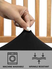 1/4/6pcs Solid Color Stretch Dining Chair Seat Covers - Black - View 5