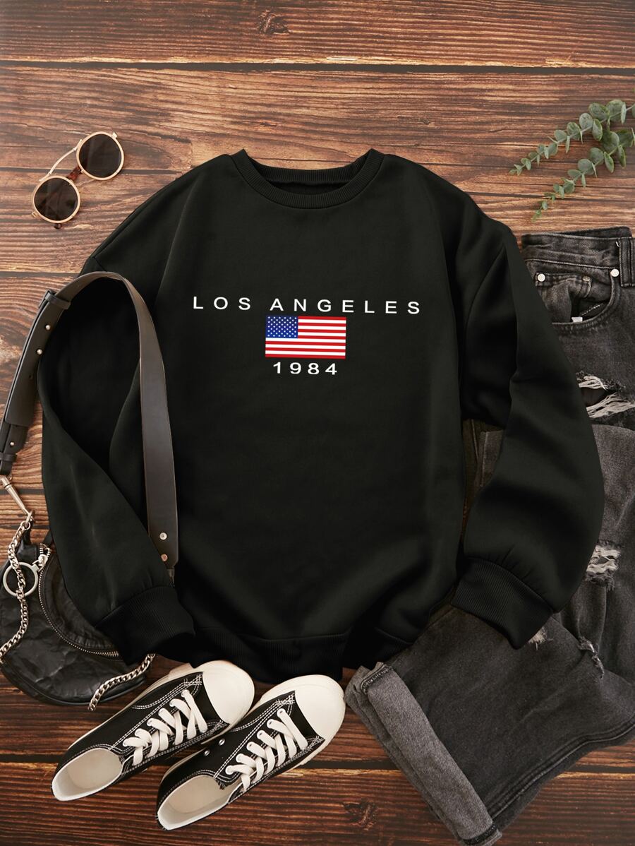 INAWLY Quần áo thể thao nữ Lá thư Lá cờ Giải trí - màu đen - Xem 1