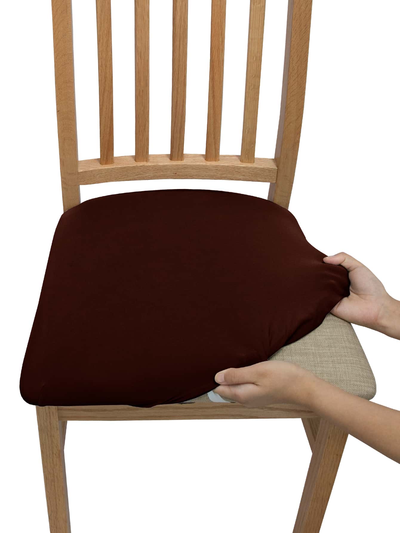 1/4/6/8/10 piezas Fundas elásticas de unicolor para cojín de asiento de silla - Marrón - Ver 1