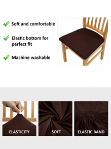 1/4/6/8/10 piezas Fundas elásticas de unicolor para cojín de asiento de silla - Marrón - Ver 5