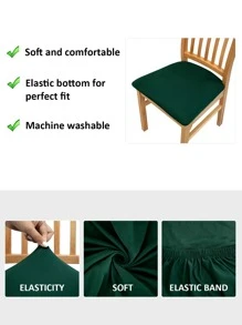 1/4/6pcs Solid Color Elastic Chair Seat Covers - Dark Green - View 4