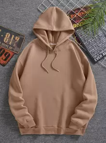 Manfinity Dauomo Men Solid Drawstring Thermal Lined Hoodie - Khaki - View 1