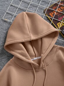 Manfinity Dauomo Men Solid Drawstring Thermal Lined Hoodie - Khaki - View 6