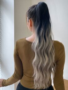 ZURO Long Curly Ponytail Synthetic Hair Extension - Ombre - View 2