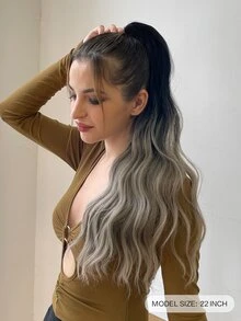 ZURO Long Curly Ponytail Synthetic Hair Extension - Ombre - View 3