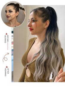 ZURO Long Curly Ponytail Synthetic Hair Extension - Ombre - View 6