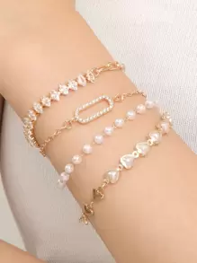 4pcs Khối Zirconia  & Đồ trang trí Ngọc Trai giả Vòng tay - Nhiều màu - Xem 2