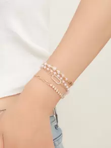 4pcs Khối Zirconia  & Đồ trang trí Ngọc Trai giả Vòng tay - Nhiều màu - Xem 4
