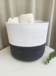 1pc Two Tone Woven Desktop Storage Basket - Multicolor - View 1