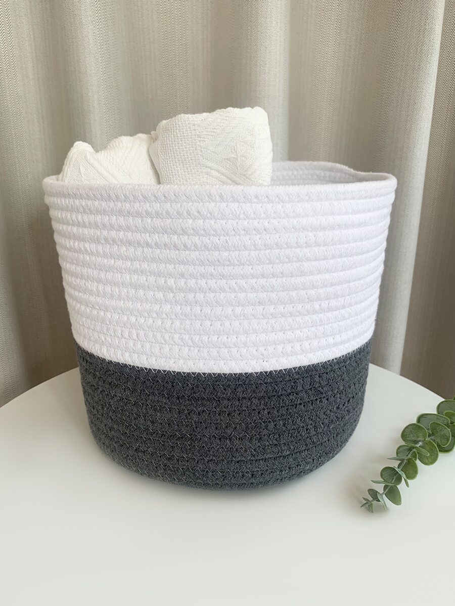 1pc Two Tone Woven Desktop Storage Basket - Multicolor - View 1