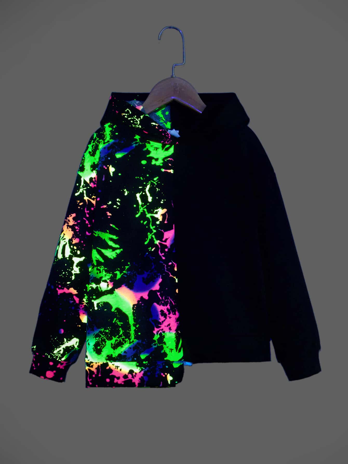 SHEIN Tween Girl Reflective Splash Ink Print Sweatshirt - Black - View 1