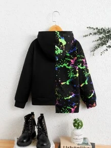 SHEIN Tween Girl Reflective Splash Ink Print Sweatshirt - Black - View 2