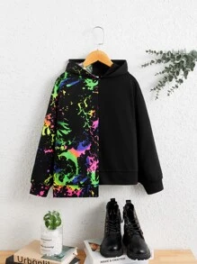 SHEIN Tween Girl Reflective Splash Ink Print Sweatshirt - Black - View 3