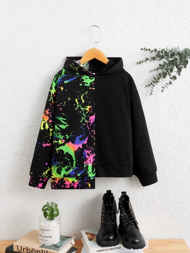 SHEIN Tween Girl Reflective Splash Ink Print Sweatshirt - Black - View 3
