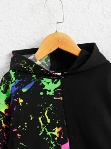 SHEIN Tween Girl Reflective Splash Ink Print Sweatshirt - Black - View 4