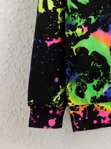 SHEIN Tween Girl Reflective Splash Ink Print Sweatshirt - Black - View 5