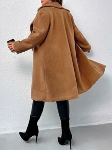 SHEIN Essnce 大碼開門襟絨毛外套 - 棕色 - 查看 2