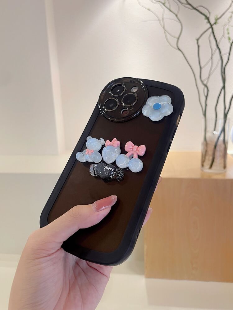 3D熊裝飾手機殼 - 黑色 - 查看 2