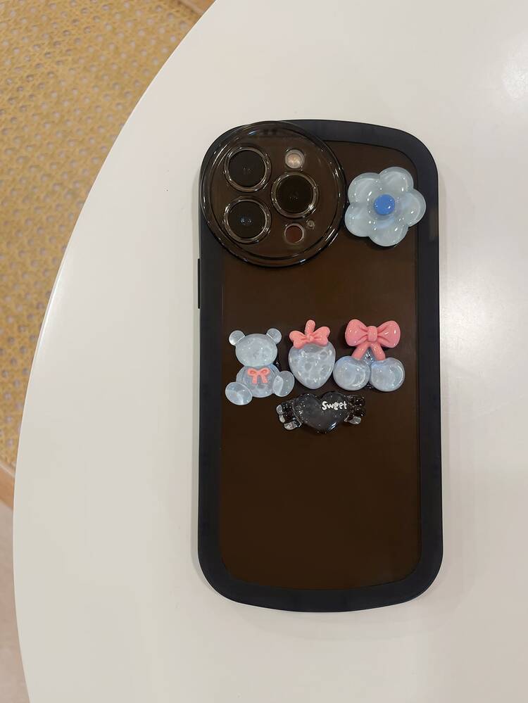 3D熊裝飾手機殼 - 黑色 - 查看 3