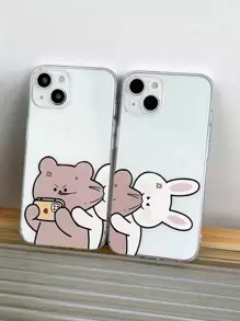 2pcs Funny Cartoon Bear Pattern Phone Case Compatible With iPhone 15/15Pro/15Plus/15Promax - Multicolor - View 3