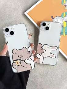 2pcs Funny Cartoon Bear Pattern Phone Case Compatible With iPhone 15/15Pro/15Plus/15Promax - Multicolor - View 4