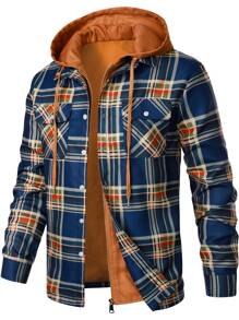 Manfinity Homme 男士格紋印花翻蓋口袋抽繩連帽外套 - 彩色 - 查看 1