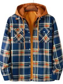 Manfinity Homme 男士格紋印花翻蓋口袋抽繩連帽外套 - 彩色 - 查看 6