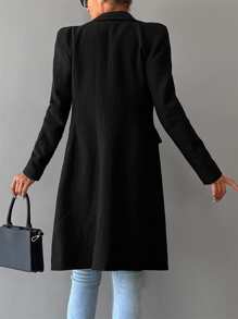 RueChic Lapel Neck Double Breasted Overcoat - Black - View 2