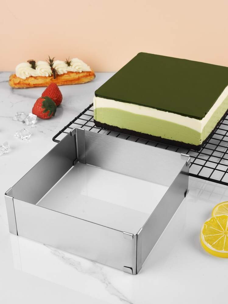 方形蛋糕模具環，6-11 英寸可調節不銹鋼慕斯蛋糕環方形餅乾切糕點烘焙模具適用於生日蛋糕、派對甜點、提拉米蘇 - 銀色 - 查看 4