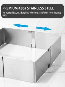 Square Cake Mold Ring, 6-11 inch Adjustable Stainless Steel Mousse Cake Ring Square Cookie Cutter Pastry Baking Mold for Birthday Cake, Party Dessert, Tiramisu - Silver - View 7