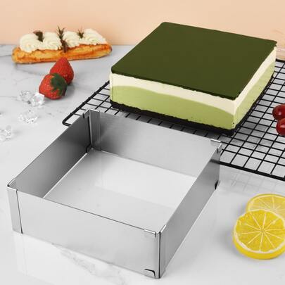 方形蛋糕模具環，6-11 英寸可調節不銹鋼慕斯蛋糕環方形餅乾切糕點烘焙模具適用於生日蛋糕、派對甜點、提拉米蘇