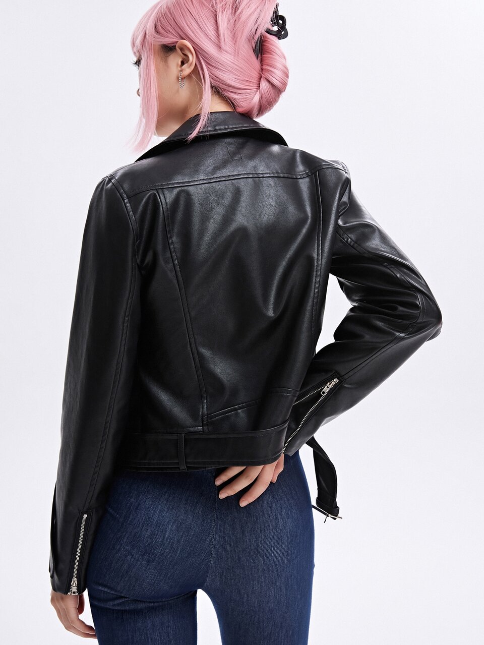 Zip Detail Buckle PU Moto Jacket