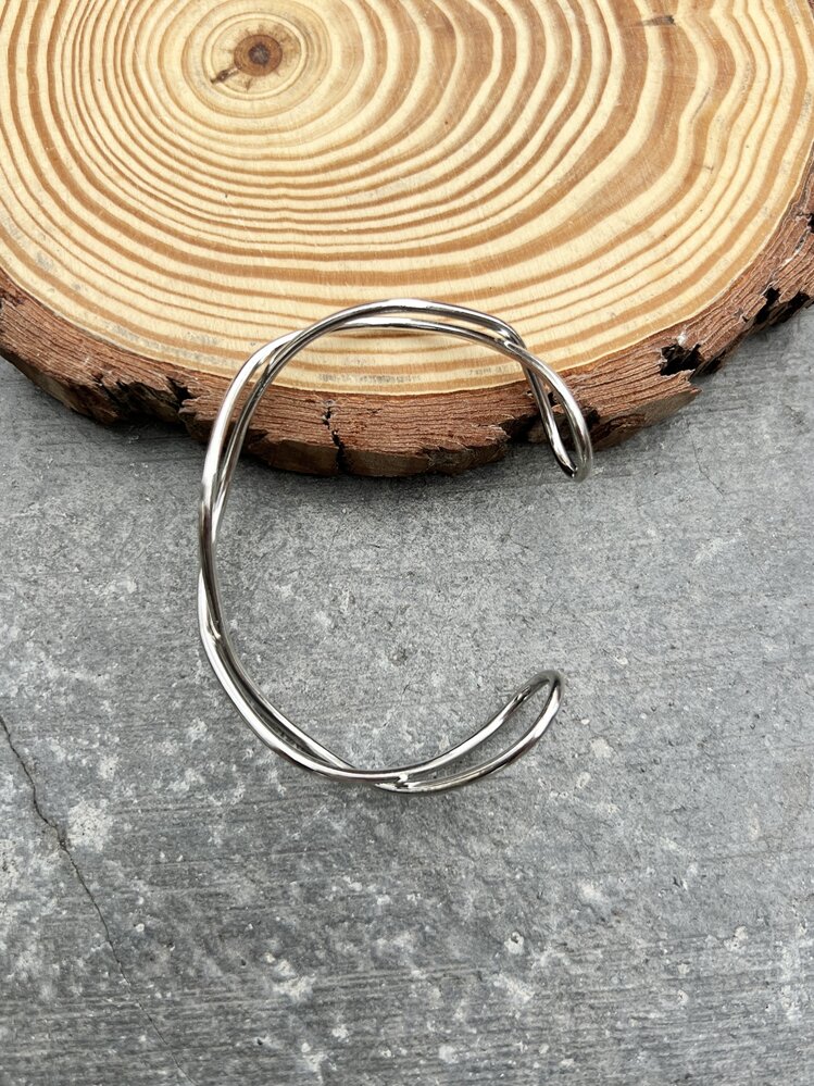 鏤空開口手鐲 - 銀色 - 查看 2