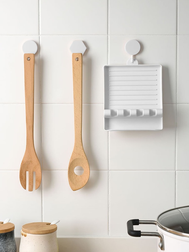 SHEIN Basic living 1入組鍋蓋架多功能白色PP勺托廚房檯面便利用具配件整理架 - 白色 - 查看 3