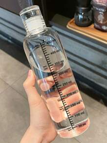 1 botella de agua transparente con pegatina aleatoria, vaso de agua de plástico de 500 ml con escala para la escuela de la oficina en el hogar - transparente - Ver 4