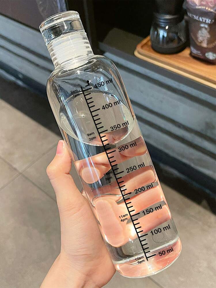 1入組帶隨機貼紙透明水瓶500毫升帶刻度塑料水杯適用於家庭辦公室學校 - 無色 - 查看 4
