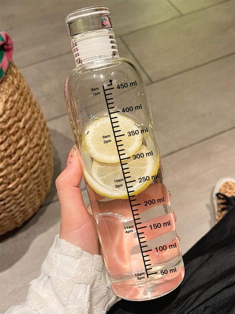 1入組帶隨機貼紙透明水瓶500毫升帶刻度塑料水杯適用於家庭辦公室學校 - 無色 - 查看 5